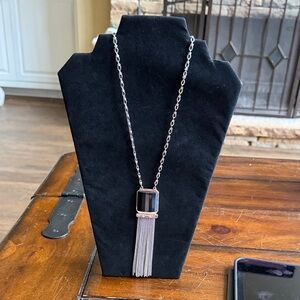White House Black Market Long Silver Necklace W/Cascading Silver Fringe